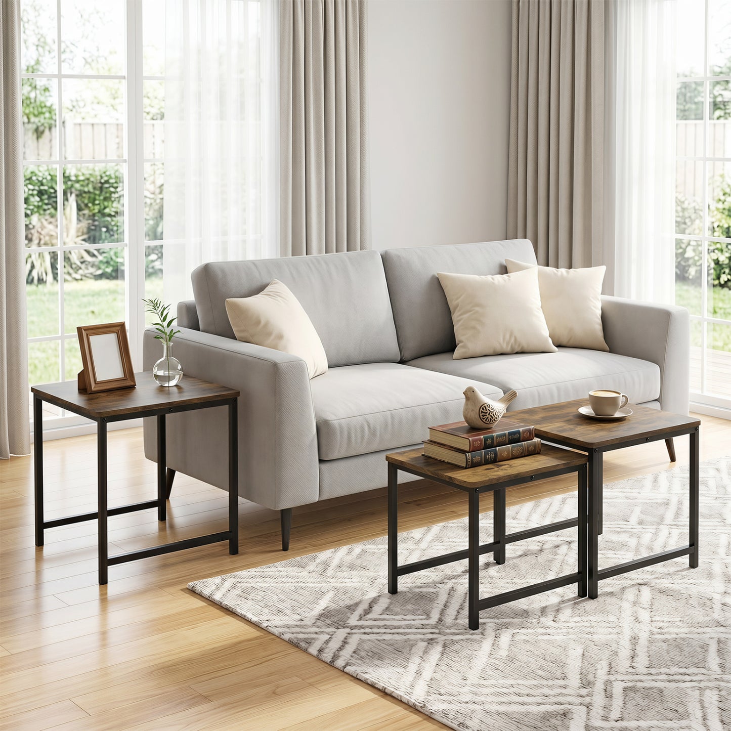 Nesting Tables Set of 3 with Faux Marble Top and Metal Frame