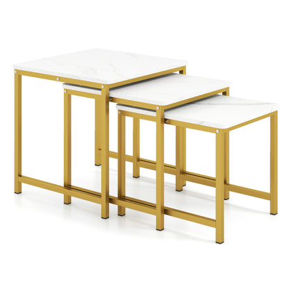 Nesting Tables Set of 3 with Faux Marble Top and Metal Frame