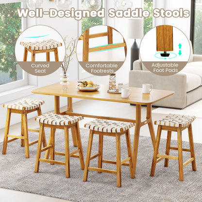Faux PU Leather Bar Stools Set of 2 with Woven Curved Seat Natural