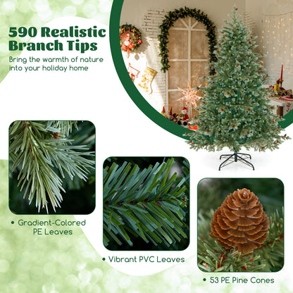 6/7/8 Feet Christmas Tree with Warm White LED Lights and Pine Cones-6 ft