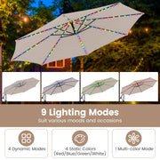 10 Feet Solar Offset Hanging Umbrella with Base and LED Lights-Beige