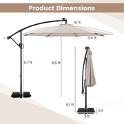 10 Feet Solar Offset Hanging Umbrella with Base and LED Lights-Beige