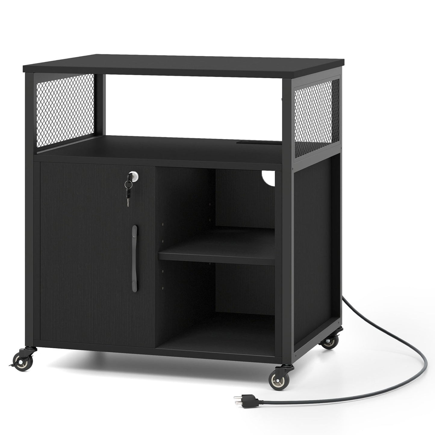 Mobile File Cabinet with Charging Station on Wheels