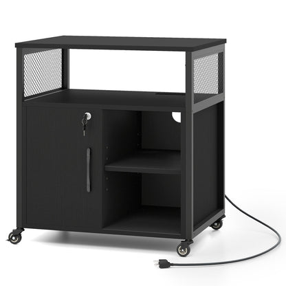 Mobile File Cabinet with Charging Station on Wheels