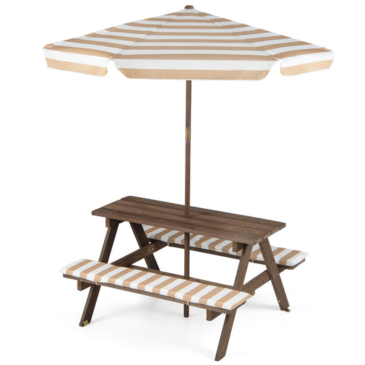 Fir Wood Kids Picnic Table with 2 Built-in Benches and Umbrella