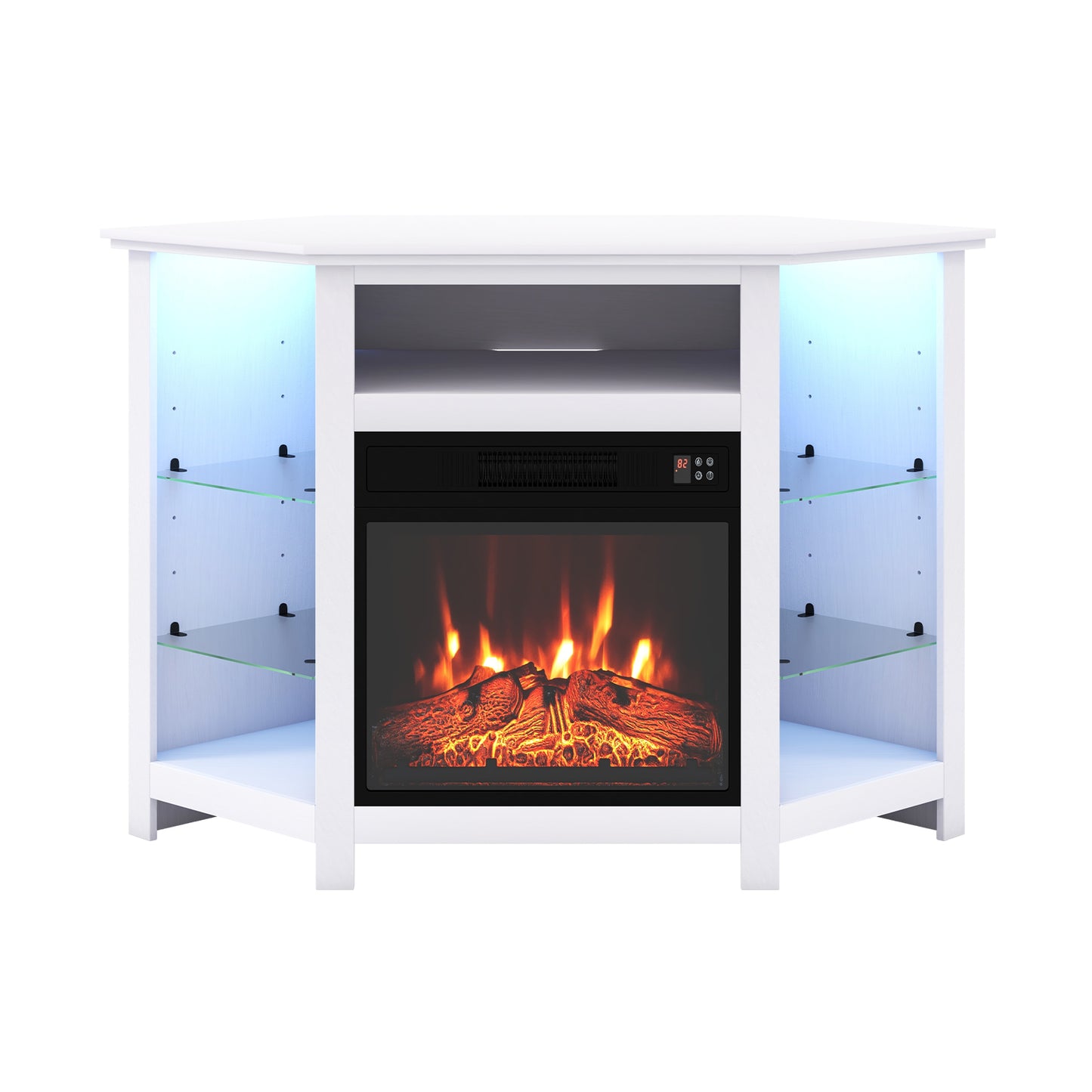 Fireplace Corner TV Stand with LED Lights and Smart APP Control for 50 Inches TV-Rustic Brown - White