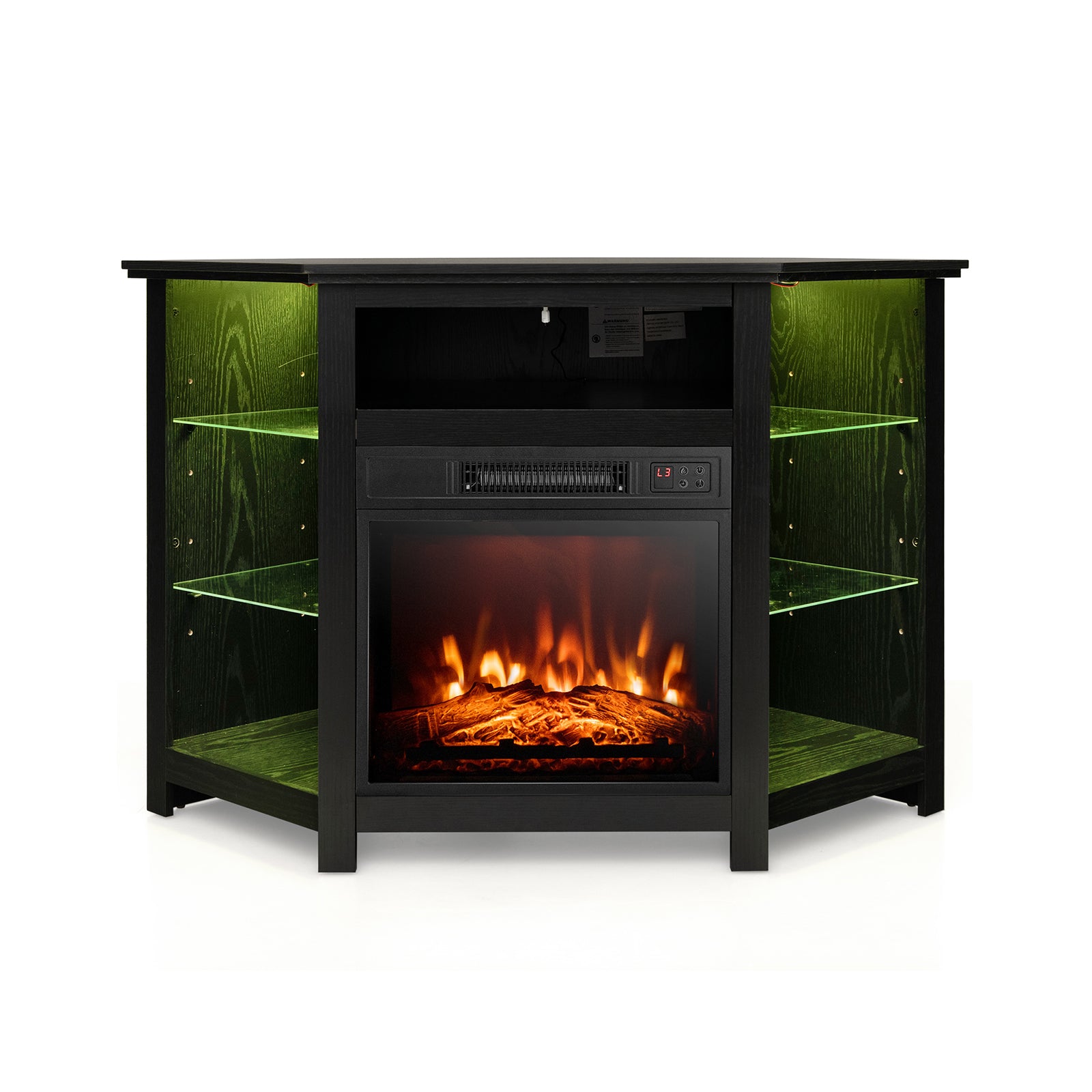 Fireplace Corner TV Stand with LED Lights and Smart APP Control for 50 Inches TV-Rustic Brown - Black