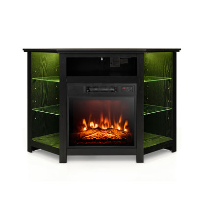 Fireplace Corner TV Stand with LED Lights and Smart APP Control for 50 Inches TV-Rustic Brown - Black