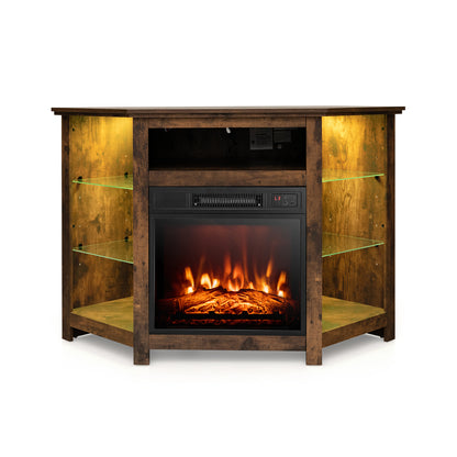 Fireplace Corner TV Stand with LED Lights and Smart APP Control for 50 Inches TV-Rustic Brown - Rustic Brown