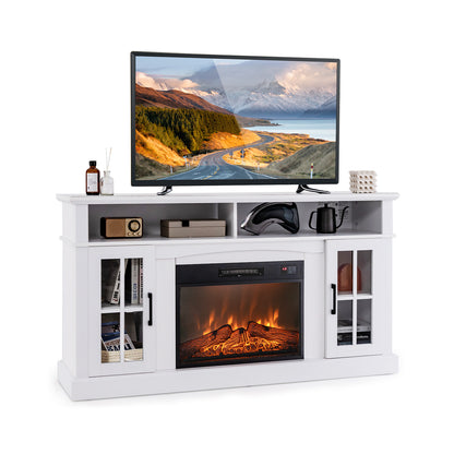 Fireplace TV Stand for TVs Up to 65 Inch with Side Cabinets and Remote Control-Brown - White