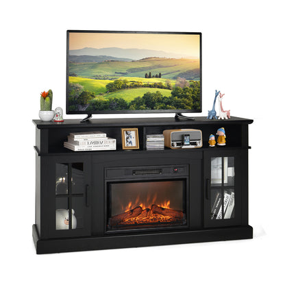 Fireplace TV Stand for TVs Up to 65 Inch with Side Cabinets and Remote Control-Brown - Black