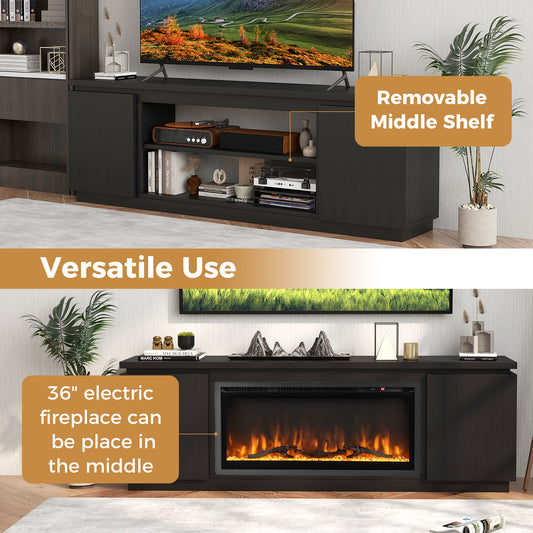 Fireplace TV Stand for TVs up to 80 Inch with 3 Adjustable Shelves-Black