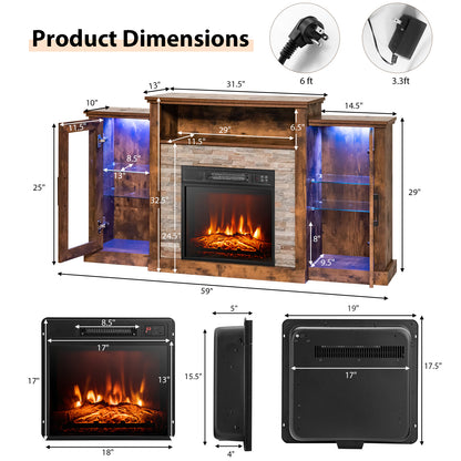 Fireplace TV Stand with 16-Color Led Lights for TVs up to 65 Inch