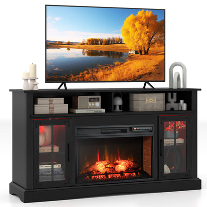 Fireplace TV Stand with Remote Controls and Thermostat for TVs Up to 50 Inch-White - Black