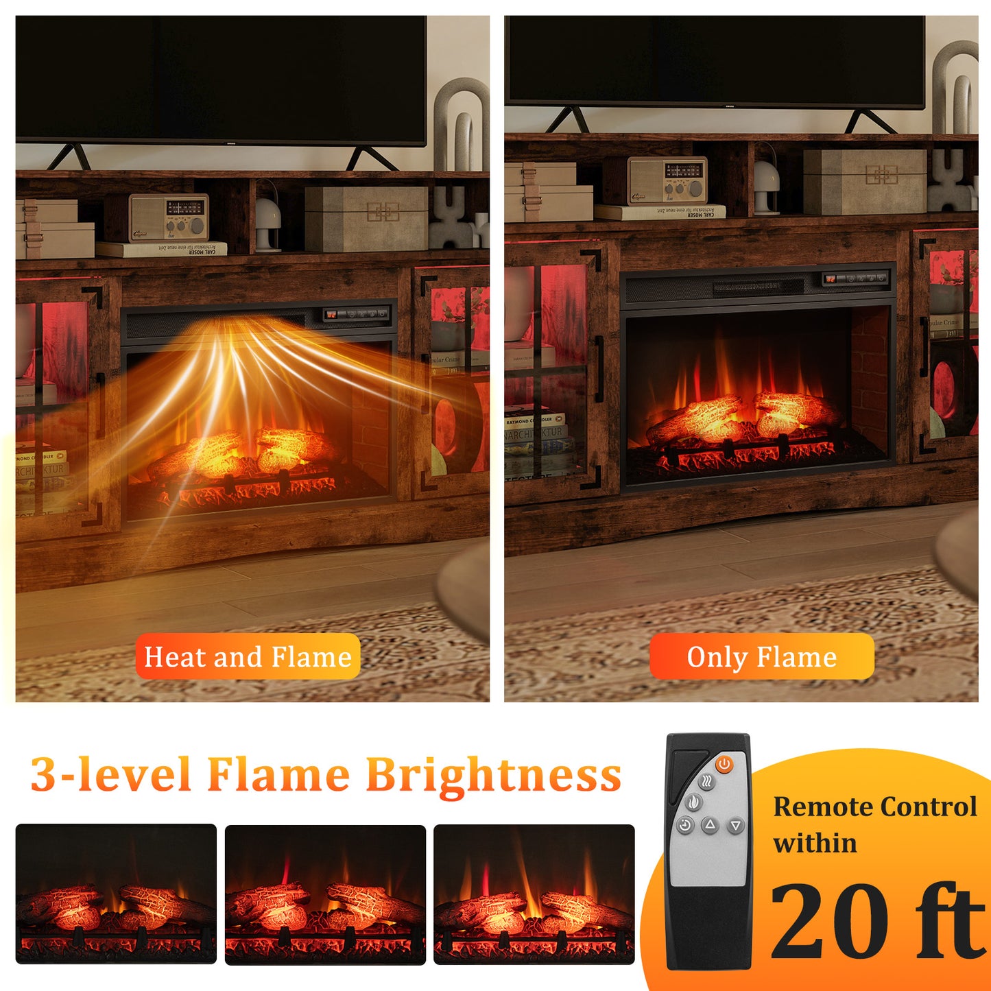 Fireplace TV Stand with Remote Controls and Thermostat for TVs Up to 50 Inch
