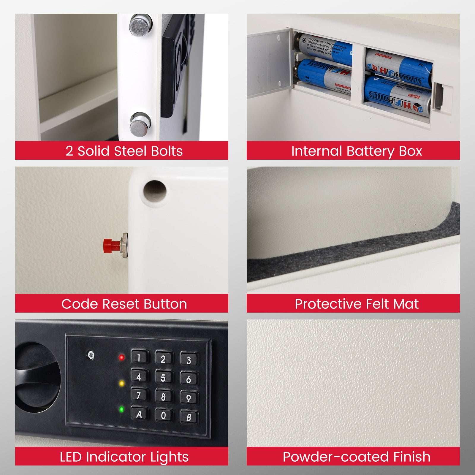 Digital Flat Recessed Wall Safe Security Lock Gun Cash Box-White