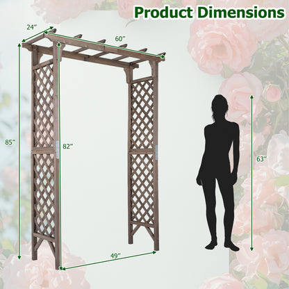 Garden Arch with Gate 85" Tall Wood for Climbing Plants