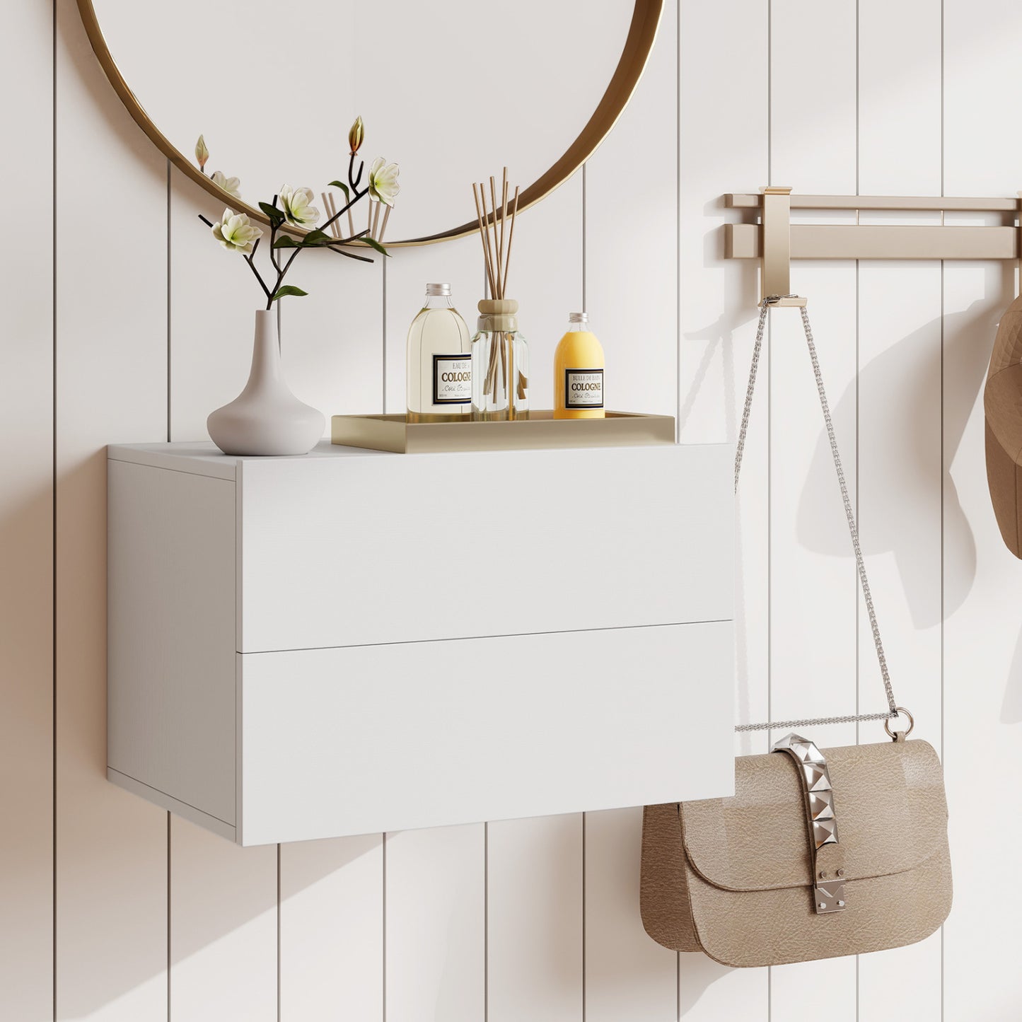 Wall Mounted Floating Nightstand with 2 Drawers