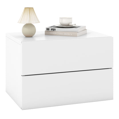Floating Nightstand with Drawers and Storage Shelf-White