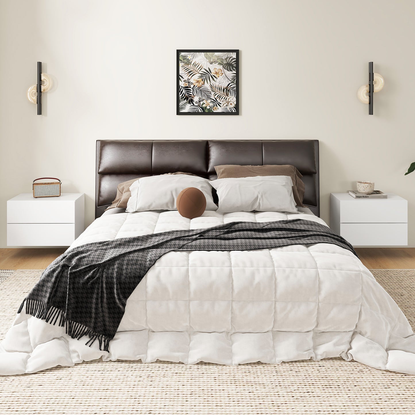 Floating Nightstand with Drawers and Storage Shelf-White