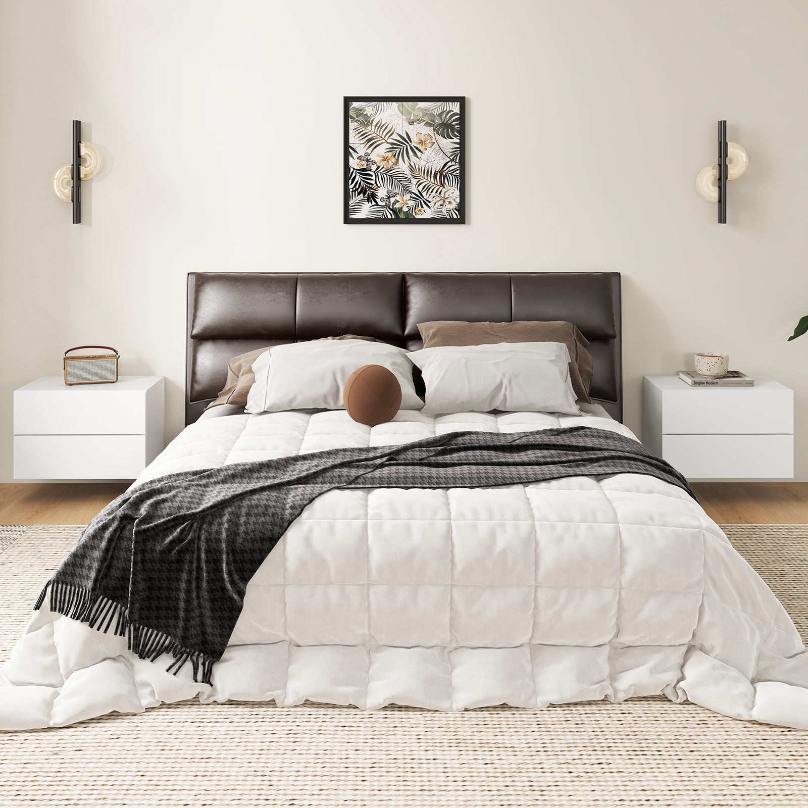 Floating Nightstand with Drawers and Storage Shelf-White