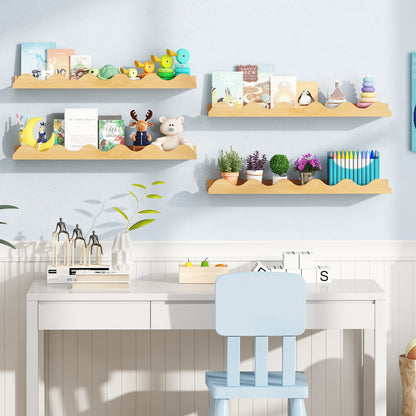 24 Inch Kids Bookshelf Set of 4 Wall-Mounted Picture Ledge Shelf-Natural