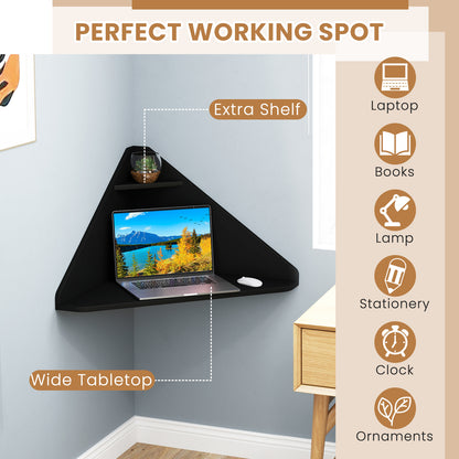 Floating Triangular Corner Computer Desk with Storage Shelf