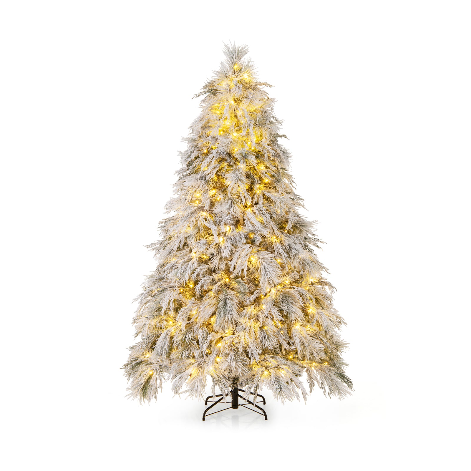 7 Feet Pre-Lit Snow Flocked Christmas Tree with Warm White LED Lights-7 ft