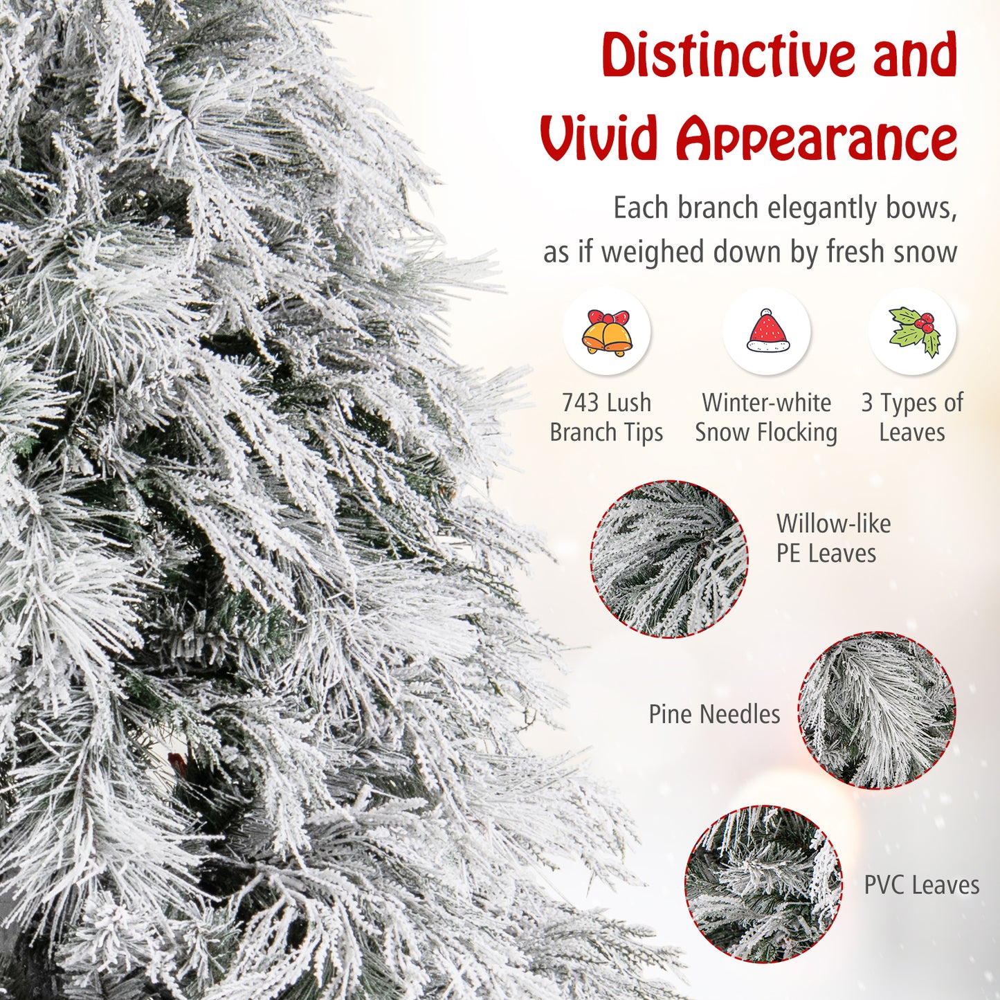 7 Feet Pre-Lit Snow Flocked Christmas Tree with Warm White LED Lights-7 ft