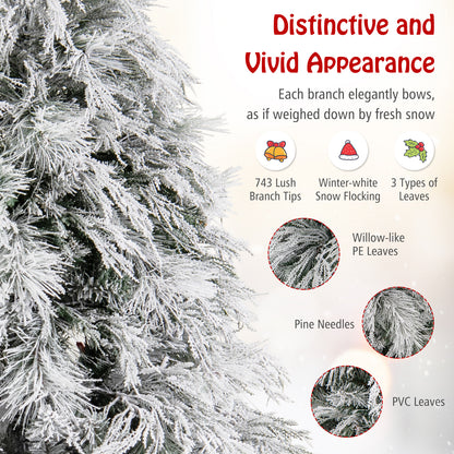 7 Feet Pre-Lit Snow Flocked Christmas Tree with Warm White LED Lights-7 ft