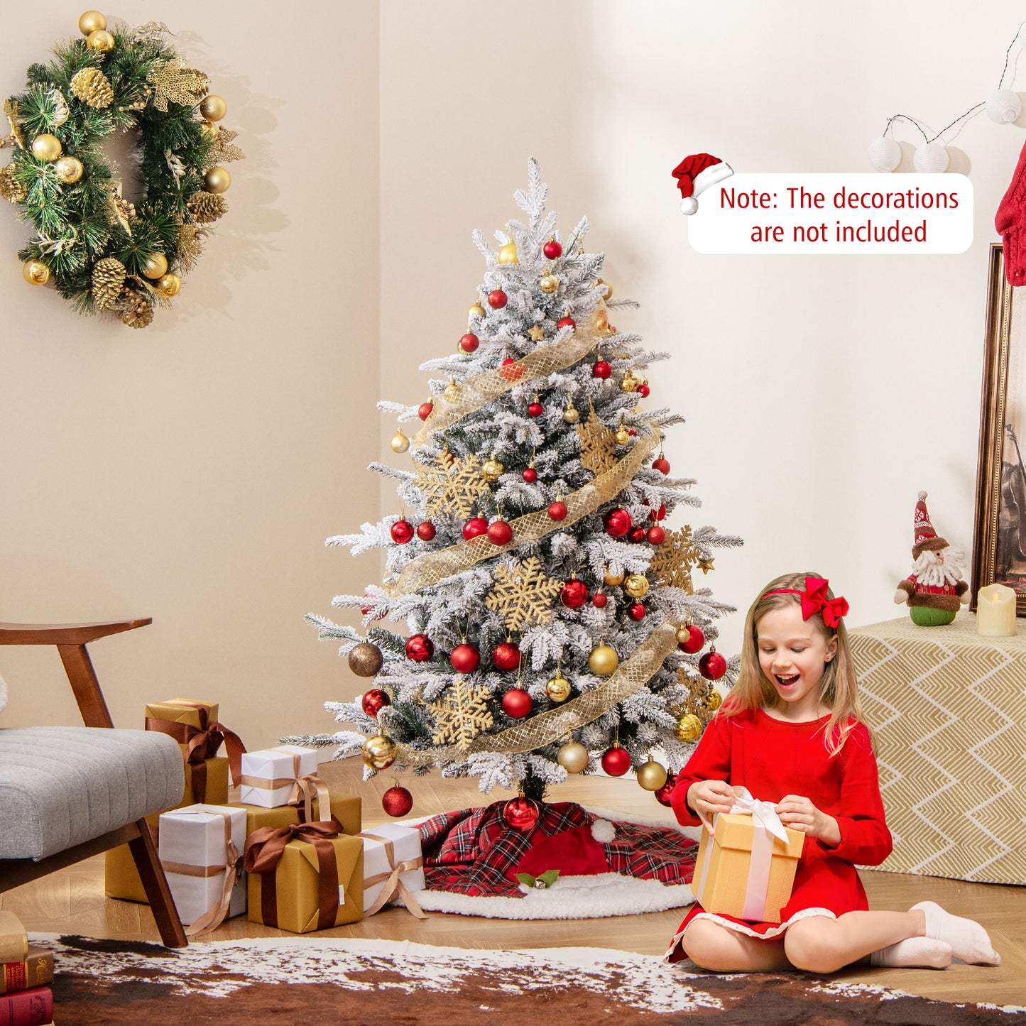 4.5 Feet Flocked Christmas Tree with 8 Lighting Modes and Multi-Color LED Lights-4.5 ft