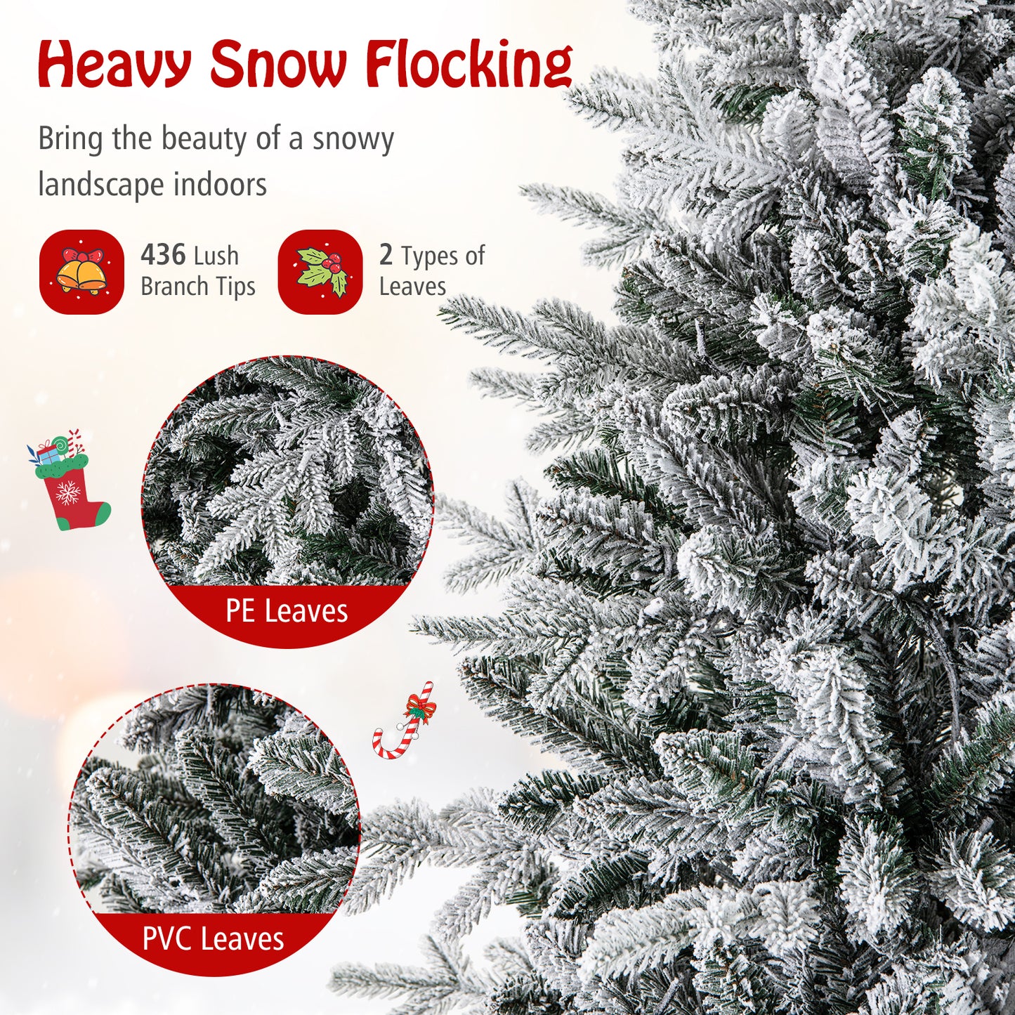 4.5 Feet Flocked Christmas Tree with 8 Lighting Modes and Multi-Color LED Lights-4.5 ft