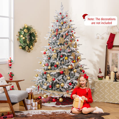7 Feet Flocked Christmas Tree with 8 Lighting Modes and Multi-Color LED Lights-7 ft