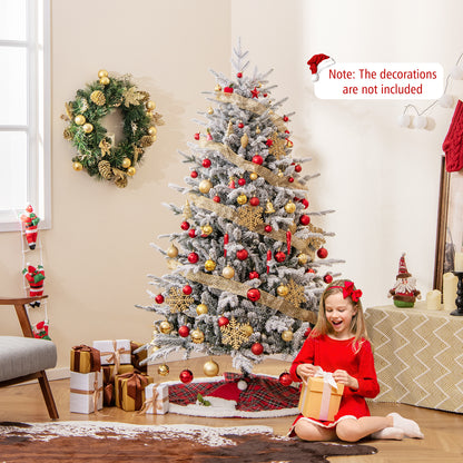 6 Feet Flocked Christmas Tree with 8 Lighting Modes and Multi-Color LED Lights-6 ft