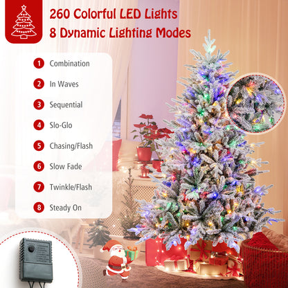 6 Feet Flocked Christmas Tree with 8 Lighting Modes and Multi-Color LED Lights-6 ft