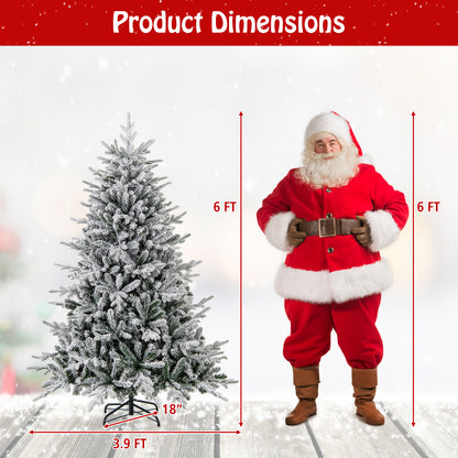 6 Feet Flocked Christmas Tree with 8 Lighting Modes and Multi-Color LED Lights-6 ft