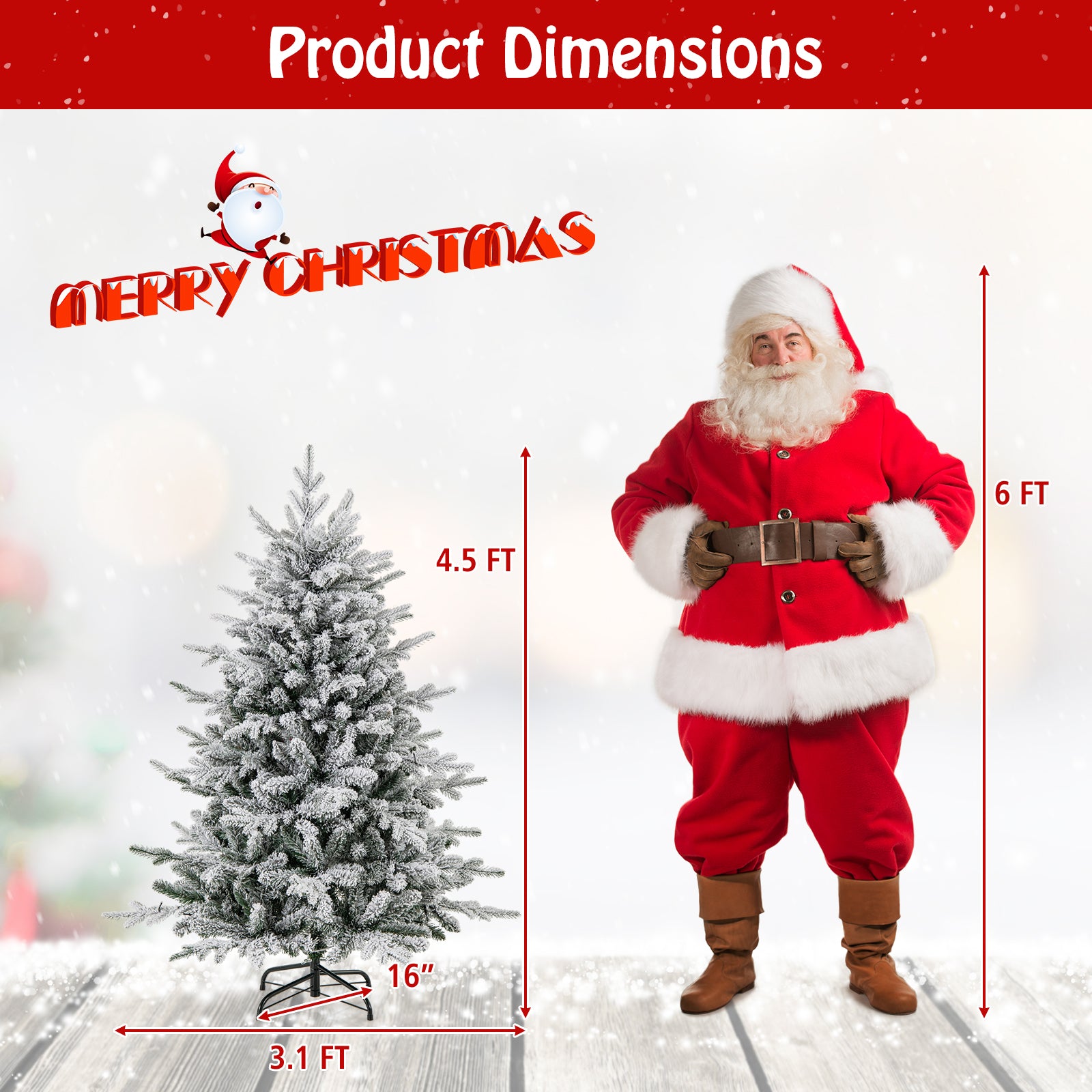 4.5 Feet Flocked Christmas Tree with 8 Lighting Modes and Multi-Color LED Lights-4.5 ft