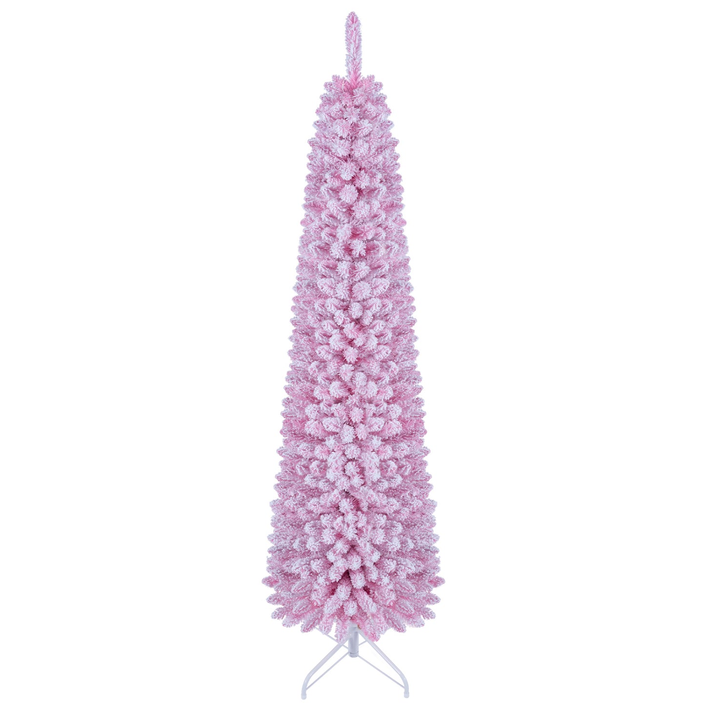 6 FT Pink Flocked Pre-Lit Pencil Christmas Tree with LED Lights