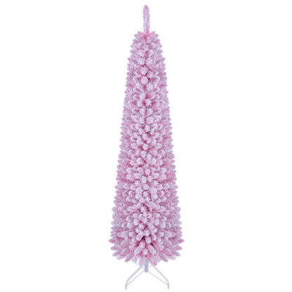 6 FT Pink Flocked Pre-Lit Pencil Christmas Tree with LED Lights