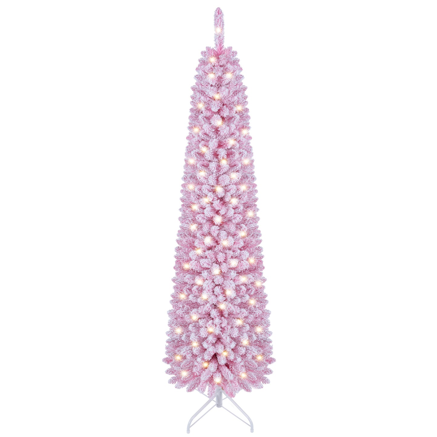 6 FT Pink Flocked Pre-Lit Pencil Christmas Tree with LED Lights