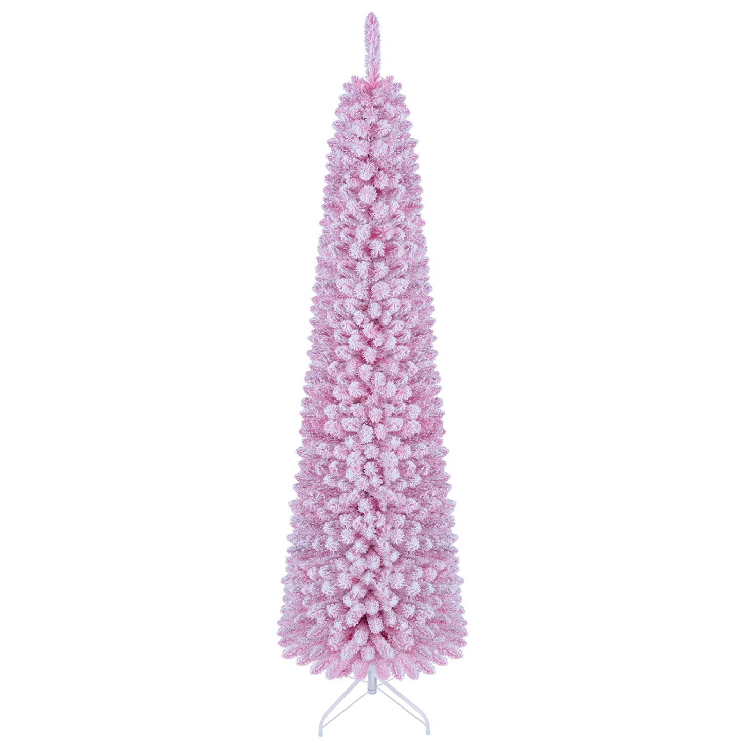 6 FT Pink Flocked Pre-Lit Pencil Christmas Tree with LED Lights