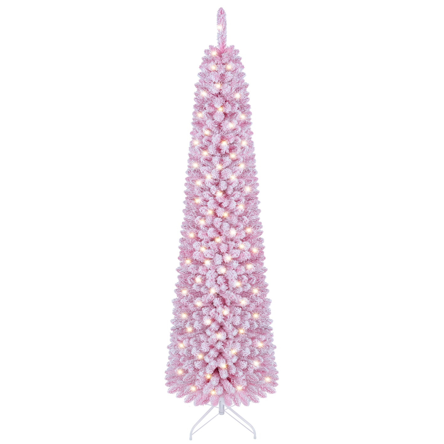 6 FT Pink Flocked Pre-Lit Pencil Christmas Tree with LED Lights