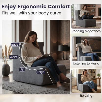 Floor Chair Lazy Sofa with Detachable Headrest-Gray