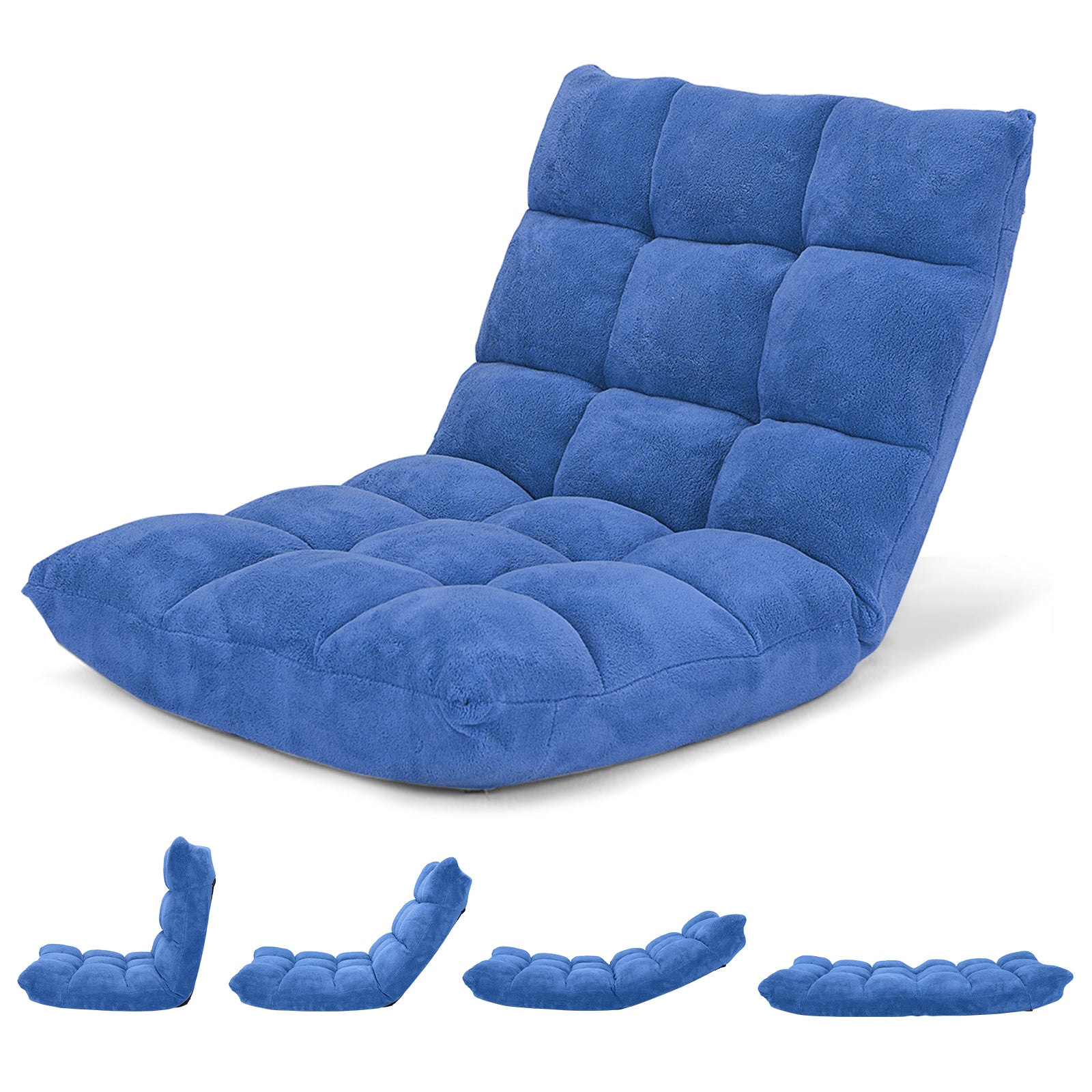 Adjustable 14-position Cushioned Floor Chair-Beige - Blue