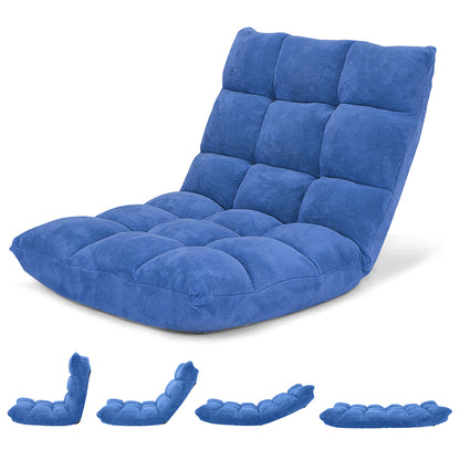 Adjustable 14-position Cushioned Floor Chair-Beige - Blue