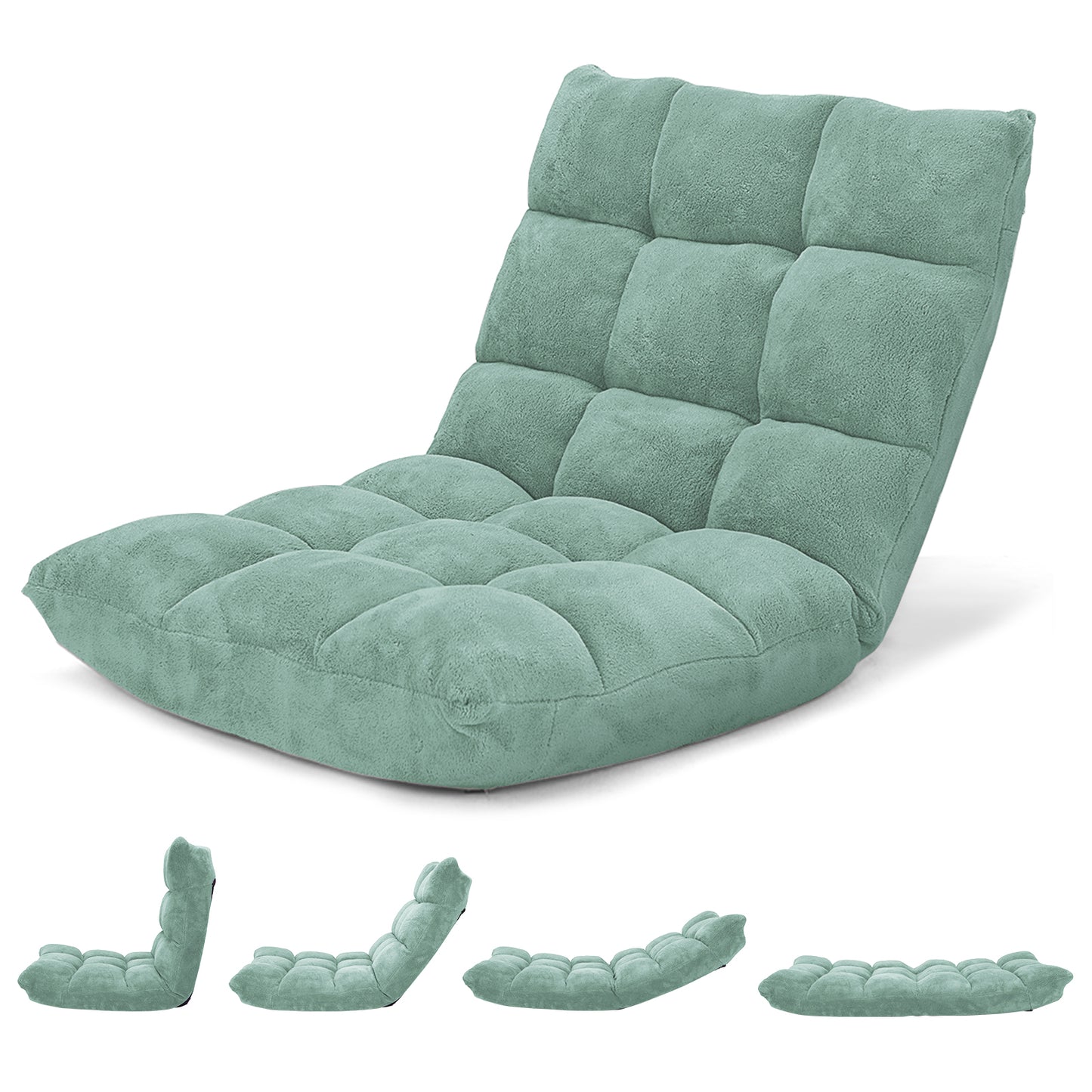 Adjustable 14-position Cushioned Floor Chair-Beige - Green