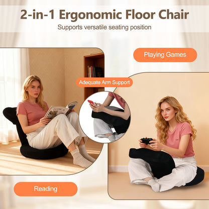 Floor Comfy Gaming Leisure Chair with Adjustable Headrest and Backrest-Gray