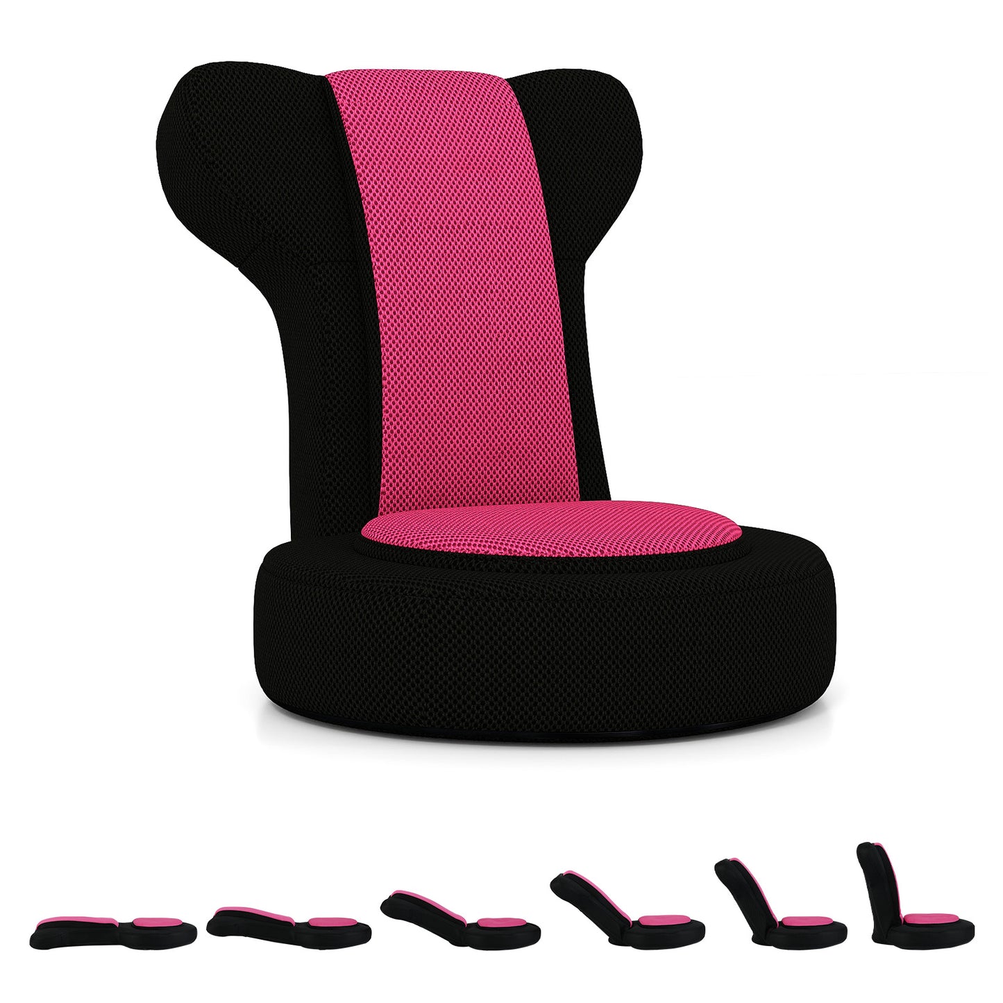 Floor Comfy Gaming Leisure Chair with Adjustable Headrest and Backrest-Pink