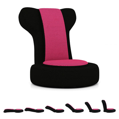 Floor Comfy Gaming Leisure Chair with Adjustable Headrest and Backrest-Pink