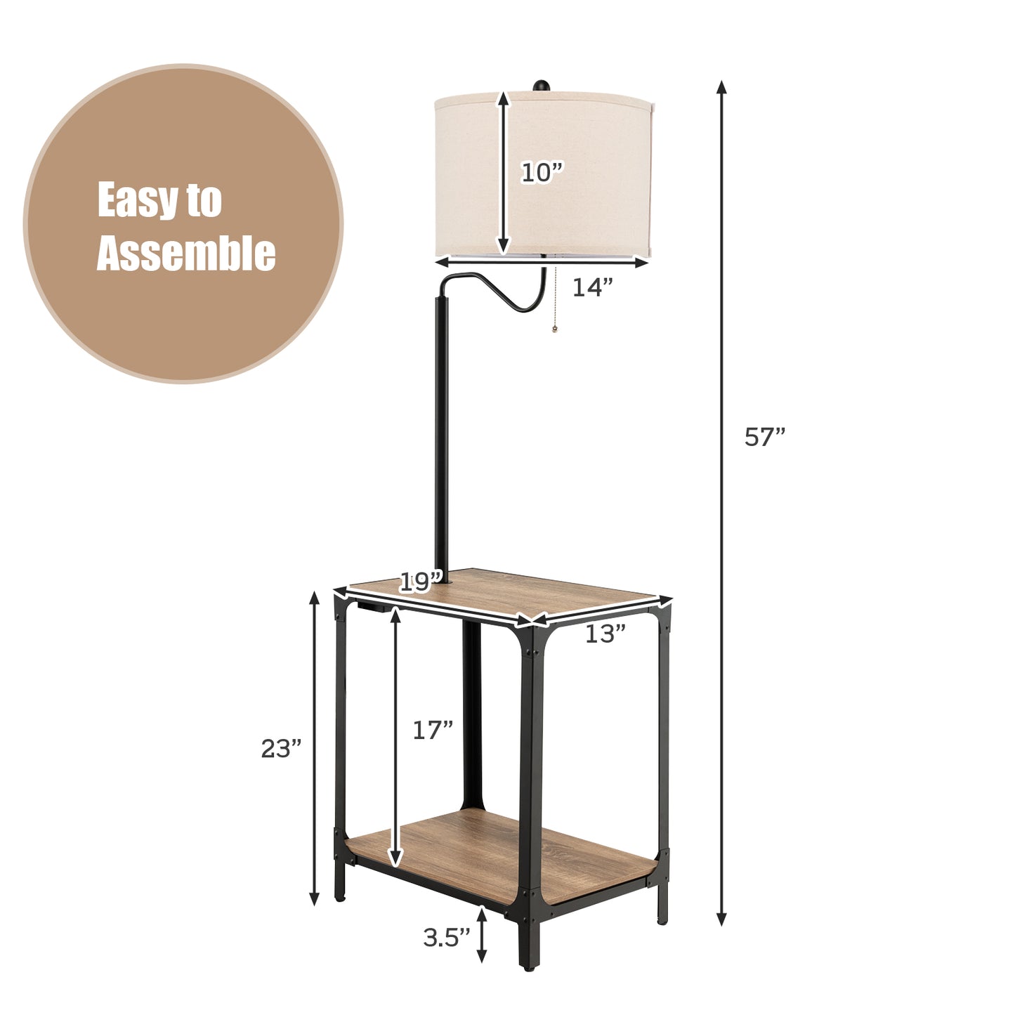 360¬∞ Rotatable Floor Lamp with End Table and USB Charging Ports
